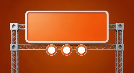 Orange Road Sign with Lights on Metal Frame.