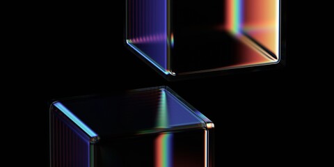 Fototapeta na wymiar Abstract iridescent glass cubes on a black background, 3d render