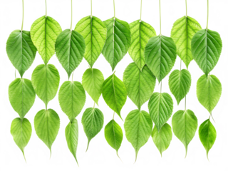 green leaves hanging isolated on white background ,PNG. AI Generated