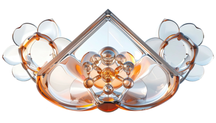 Golden glass floral structure with sphere cluster center