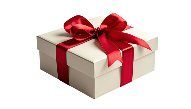 Gift box off-white box tied with vibrant red ribbon - Powered by Adobe