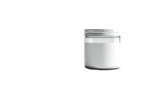 Simple clear jar with silver lid and blank label on black