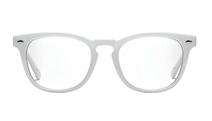 Square framed glasses with clear lenses against a black background