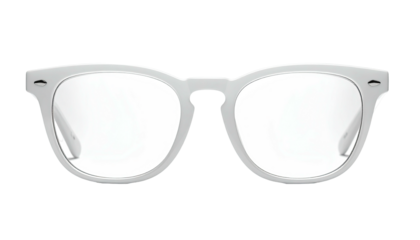 Square framed glasses with clear lenses against a black background