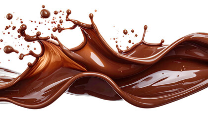 Swirling chocolate wave with splatters, on a black background