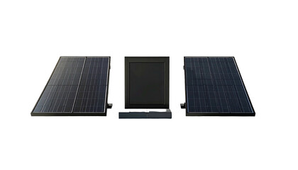 Three solar panels arranged center, left, and right