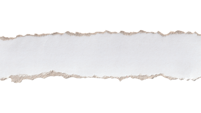 Isolated Horizontal Ripped White Paper Banner PNG with Deep Grunge Texture – Rough Cardboard Edge for Banners and Dividers.
