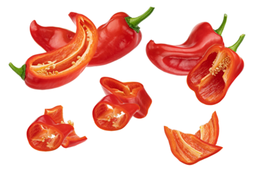 vibrant red peppers, halved and sliced, creating a visually appealing still life showcasing flavor, spice, and fresh ingredients for culinary themes and food blogs