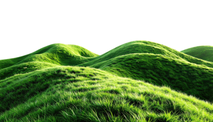 Verdant grassy hills curve against a dark, solid background