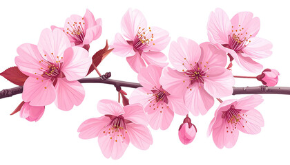 Blossoming pink cherry tree branch with detailed petal textures