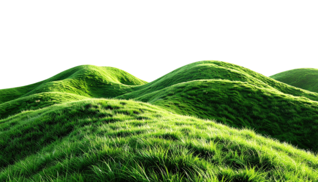 Verdant grassy hills curve against a dark, solid background