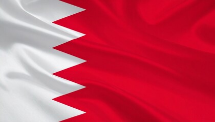 National flag of Bahrain with a white band and red field separated by five white triangles forming a serrated line, symbolizing Islamic values and national pride.