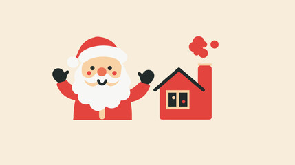 Cute Minimal Santa with Cozy House  Flat Christmas Vector Illustration