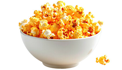 Bowl overflowing with bright orange, fluffy popcorn