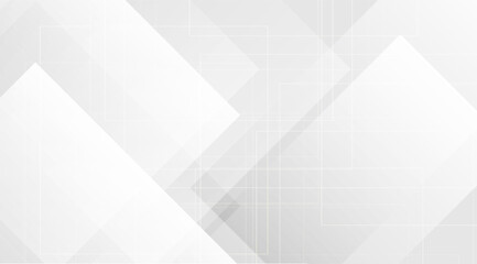 Abstract background design presents a sleek, modern feel with large, overlapping white and light gray geometric shapes complemented by subtle, thin grid lines adding depth