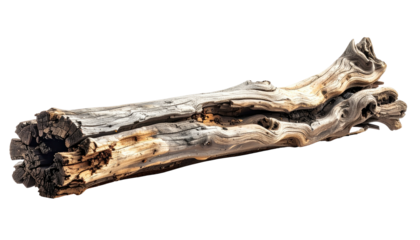 Weathered log shows detailed wood grain on a dark background