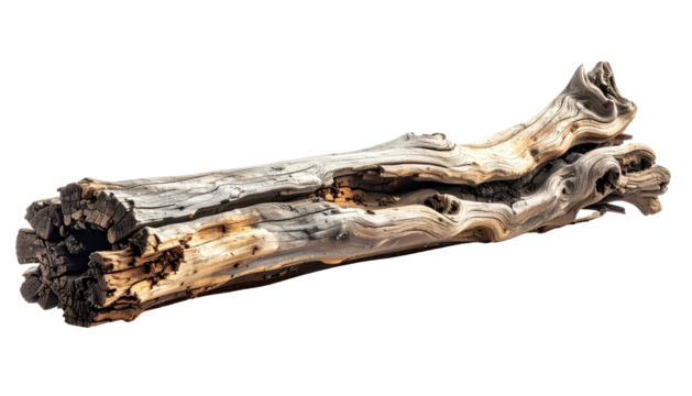 Weathered log shows detailed wood grain on a dark background