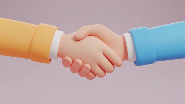 Cartoon Hands Shaking in Collaboration against Light Purple Backdrop