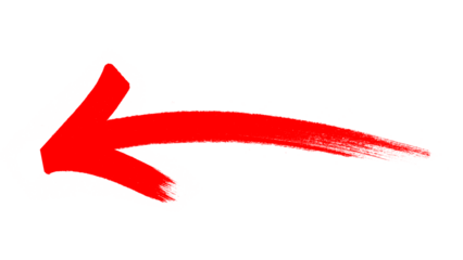 Hand-Painted Red Arrow Brush Stroke PNG | Dynamic Curved Pointer with Dry Brush Texture for Highlighting and Navigation.