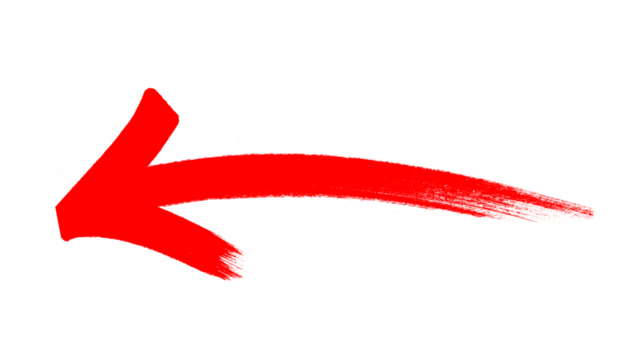 Hand-Painted Red Arrow Brush Stroke PNG | Dynamic Curved Pointer with Dry Brush Texture for Highlighting and Navigation.
