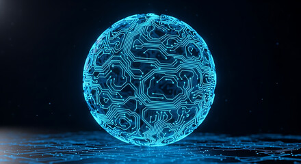 Digital globe with glowing circuit board pattern, ai concept art