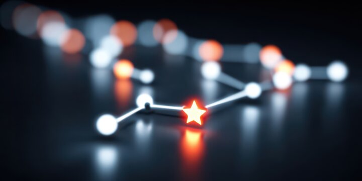 A glowing network of numbers linking satisfaction rate and demand with a visible score revealing the result and final value of increase