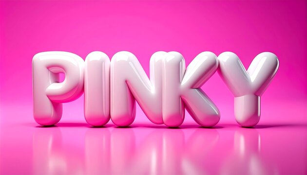 Pinky" text; glossy, rounded, white 3D letters arranged against a vivid pink background, reflecting light