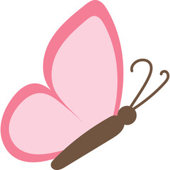 Pink Butterfly Illustration with Brown Body and Antennae Against a Transparent Background Minimalist Design