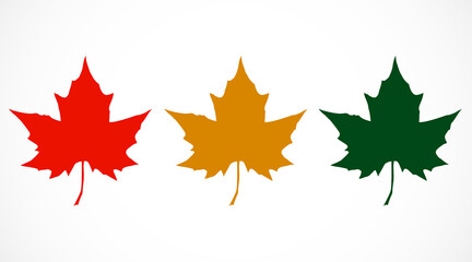 Set of autumn maple leaves of different colors isolated on a white background. Vector illustration