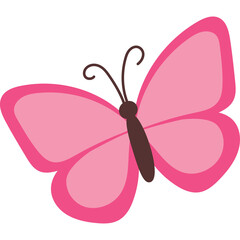 Pink Butterfly with Dark Brown Body and Antennae Isolated on White Background with Flat Design and Smooth Edges