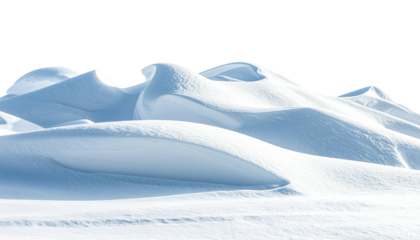 Snowdrifts form smooth hills under bright sky