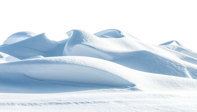Snowdrifts form smooth hills under bright sky