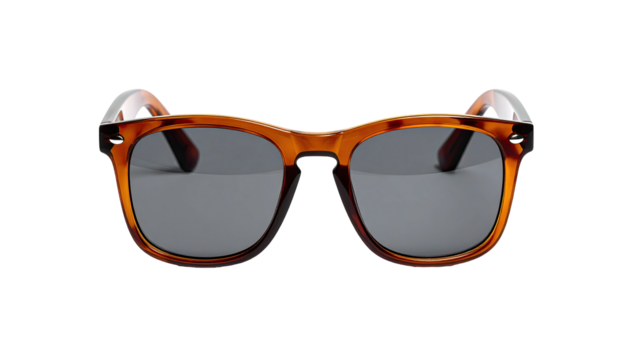 Tortoiseshell sunglasses with dark lenses on a black background
