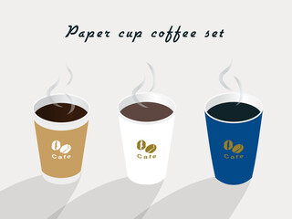 暖かい紙カップコーヒーイラストセット | 湯気と3色のベクターアイコン