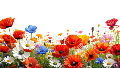 Vibrant meadow with assorted wildflowers against a dark background