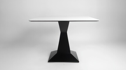 Modern square white table, black base, studio shot, minimalist background, interior design