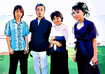 家族四人の記念写真