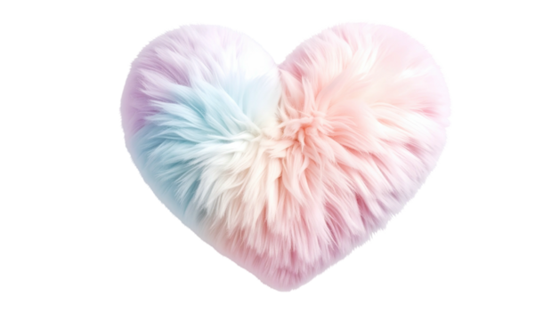 Fluffy heart pillow, pastel colors, isolated on black background