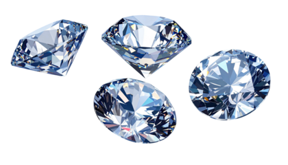 Four diamonds sparkle, with detailed facets, on a black backdrop