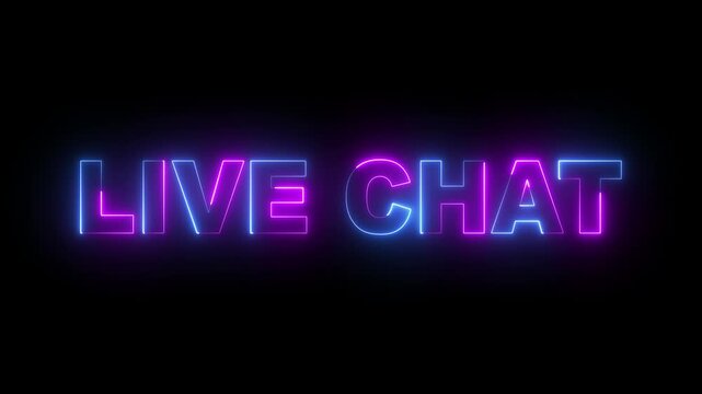 glowing Neon Live chat text icon animation on black background. Animated neon live chat text , advertising next business concept. 4k motion video.