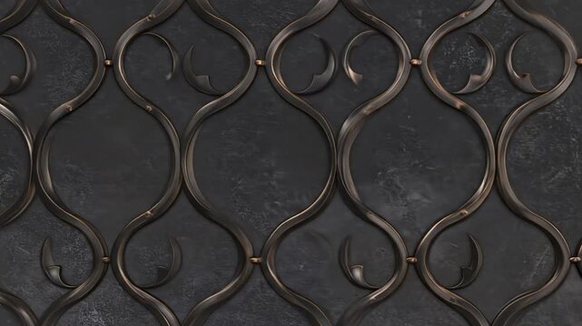 Decorative bronze pattern on a dark textured background; symmetrical design with curved lines