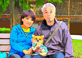 チワワを抱く男女