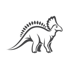 Monochromatic Styracosaurus Dinosaur Standing Isolated on White Background Design