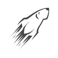 Modern Streamlined Rocket Silhouette, Abstract Speed Lines on White Background