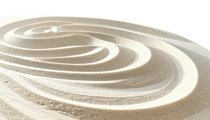 Sand shaped into swirling, concentric waves in a raked design
