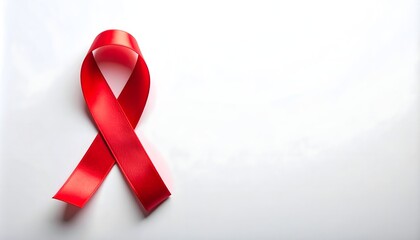 Lazo rojo sobre fondo blanco liso símbolo de solidaridad y prevención en la lucha contra el VIH y el SIDA