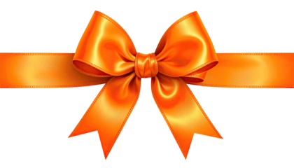 Shiny orange ribbon tied into a bow on horizontal band