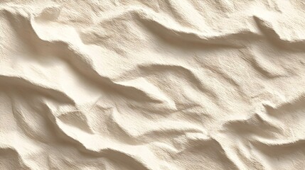 Obraz premium Wrinkled light beige fabric texture creating abstract wavy patterns and smooth shadows, emphasizing textile material background for design and decor