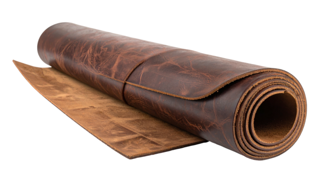 Rolled, textured brown leather. Distressed & natural look