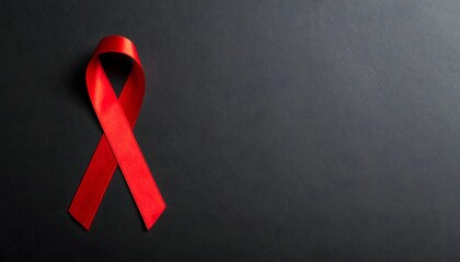 Lazo rojo satinado sobre fondo negro símbolo de prevención, apoyo y esperanza en la lucha contra el VIH y el SIDA